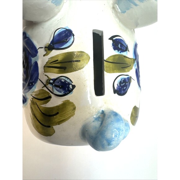 Vintage Italian Ceramic Piggy Bank Blue Flowers PIG BANK Made In Italy 5.5 X 5.5 - Picture 9 of 13